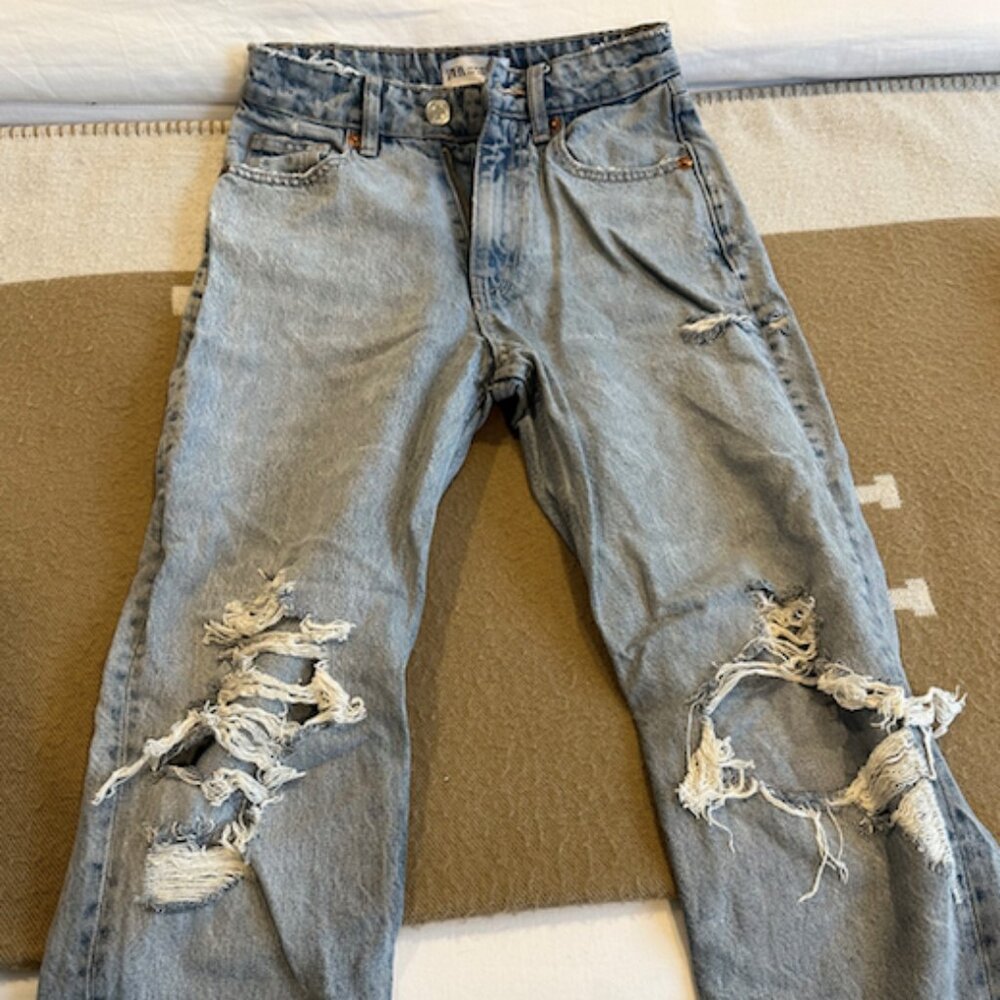 Zara Ripped Straight Leg Jeans